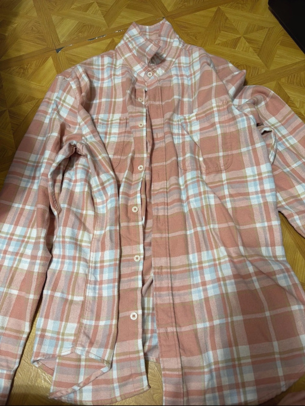 Aeropostale Coral and White Plaid Button-Down Shirt
